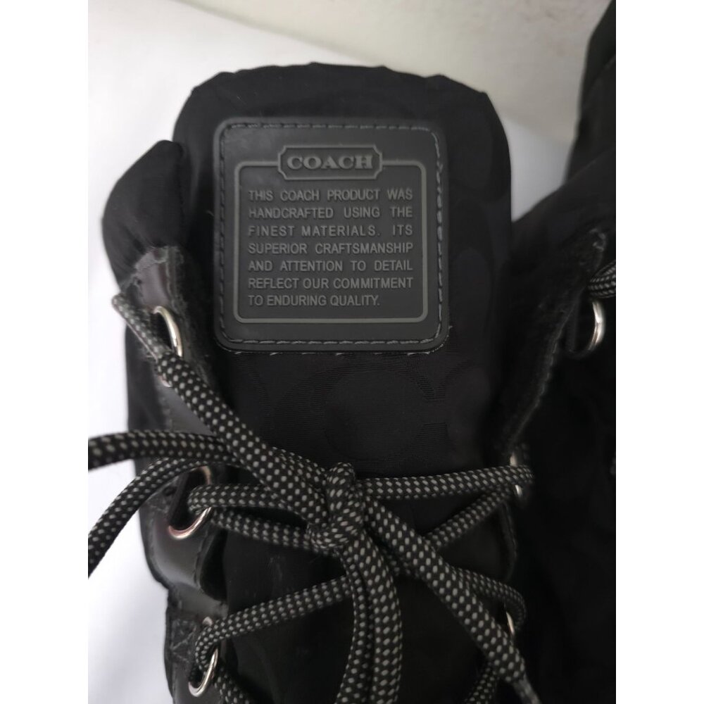 Coach SHAINE Black Signature Lined Lace-Up Leather Nylon Winter Boots Size 8.5 B - Picture 7 of 9